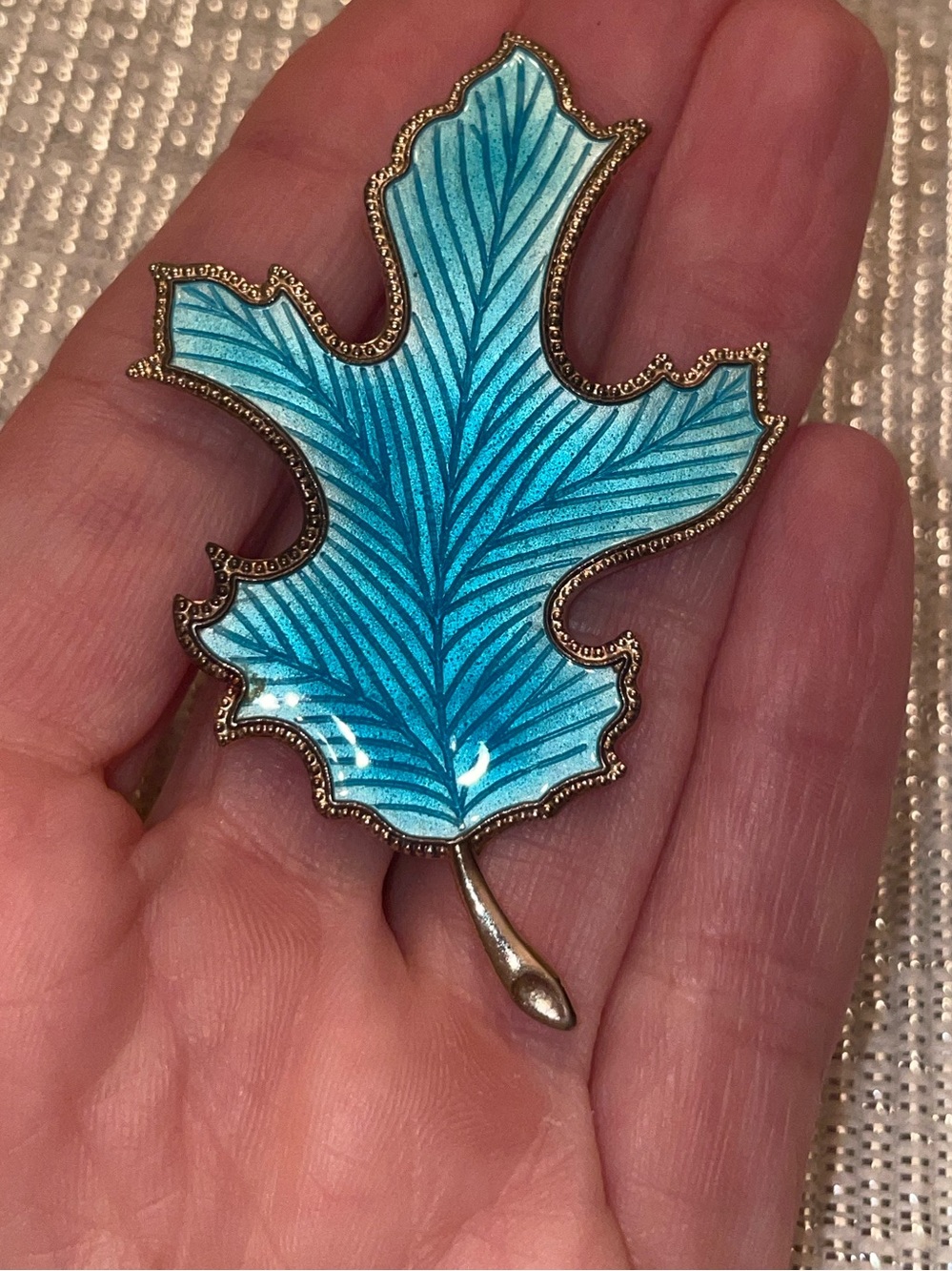 Vintage Blue Leaf Enamel Brooch